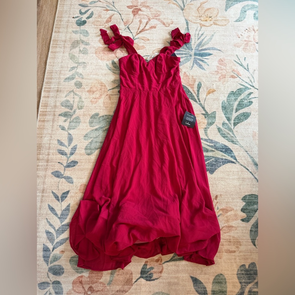 Lulu's Sophisticated Charisma Berry Red Tie-Strap A-Line Midi
Dress - Picture 4 of 5